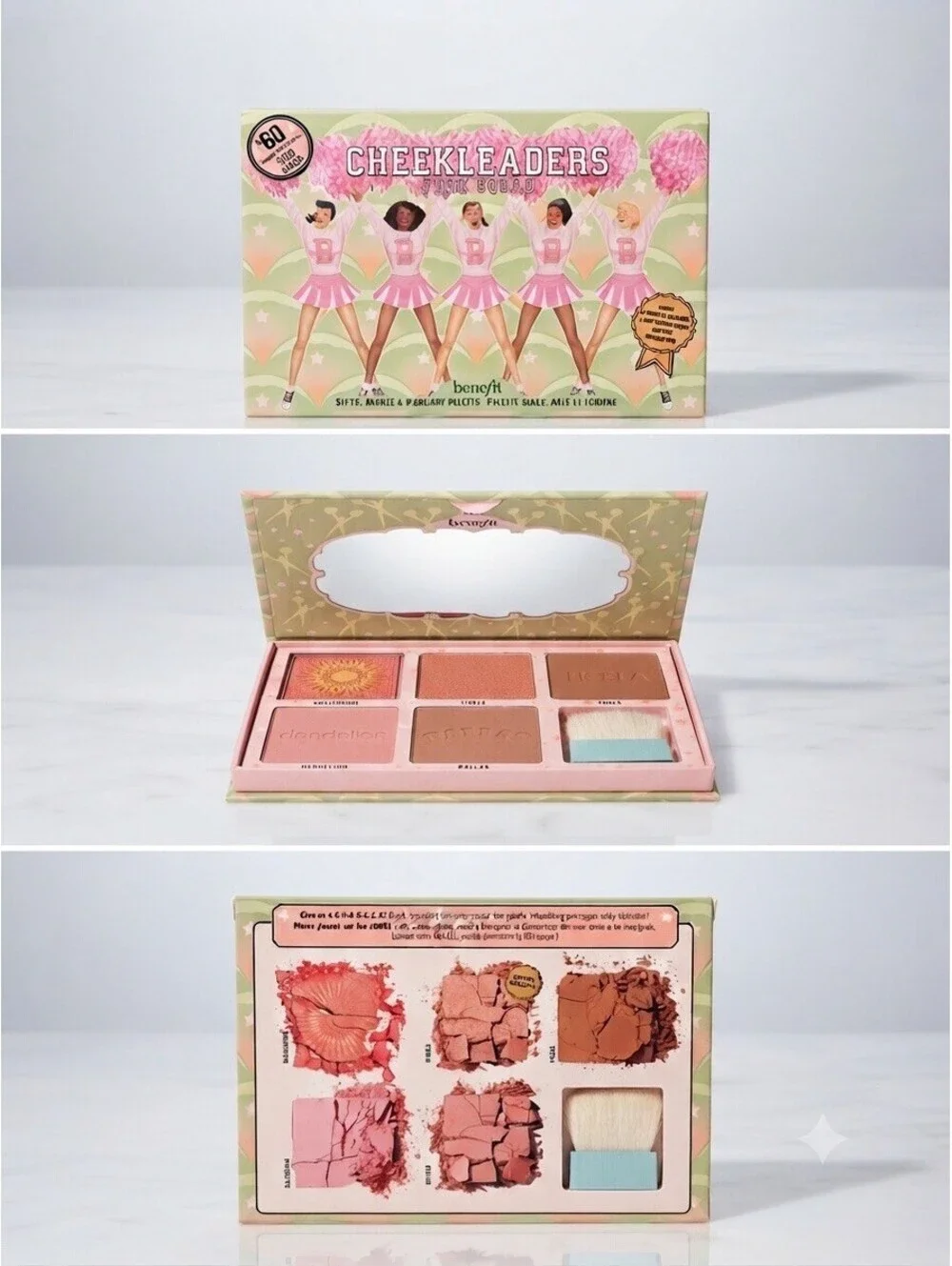 Benefit Cheekleaders Pink Squad Blush, Bronze & Highlight Palette With Brush NIB